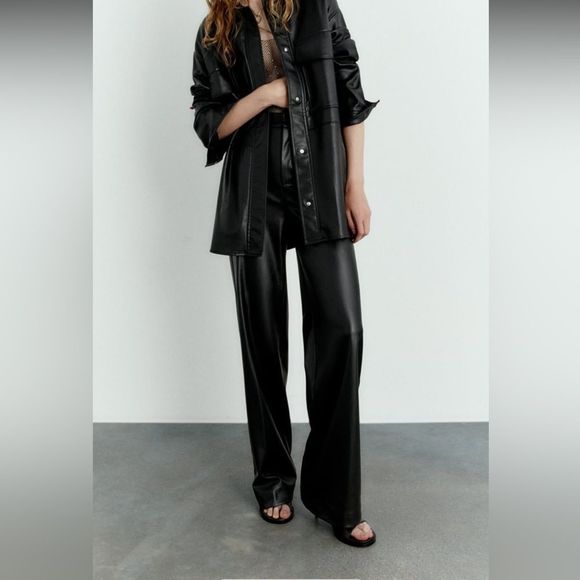 Zara Faux leather pants with front seam - Picture 1 of 3